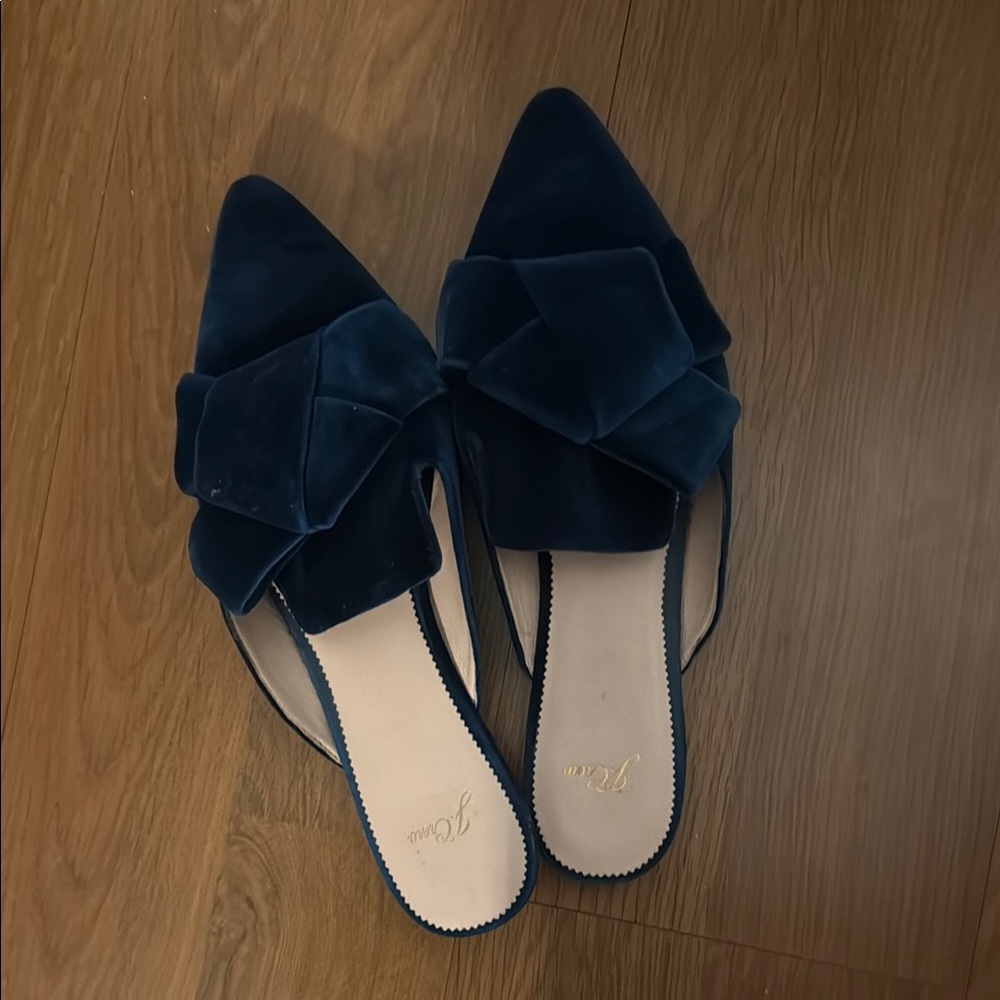 J. Crew Navy Velvet Mules with Bow